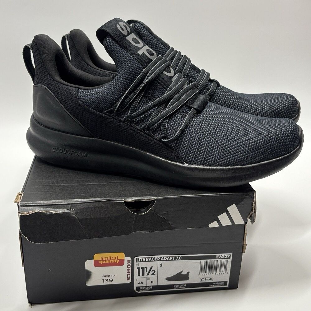 NWT Men’s Black Adidas Lite Racer Adapt 7.0 Slip On Running Shoe Sz 11.5